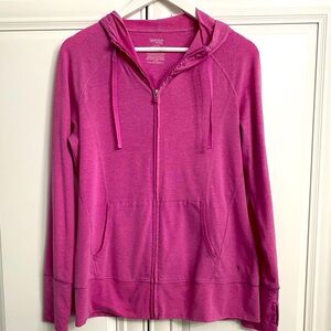 DANSKIN Now Women’s Size Large Pink Lightweight Hoodie Full Zipper Top Sweater